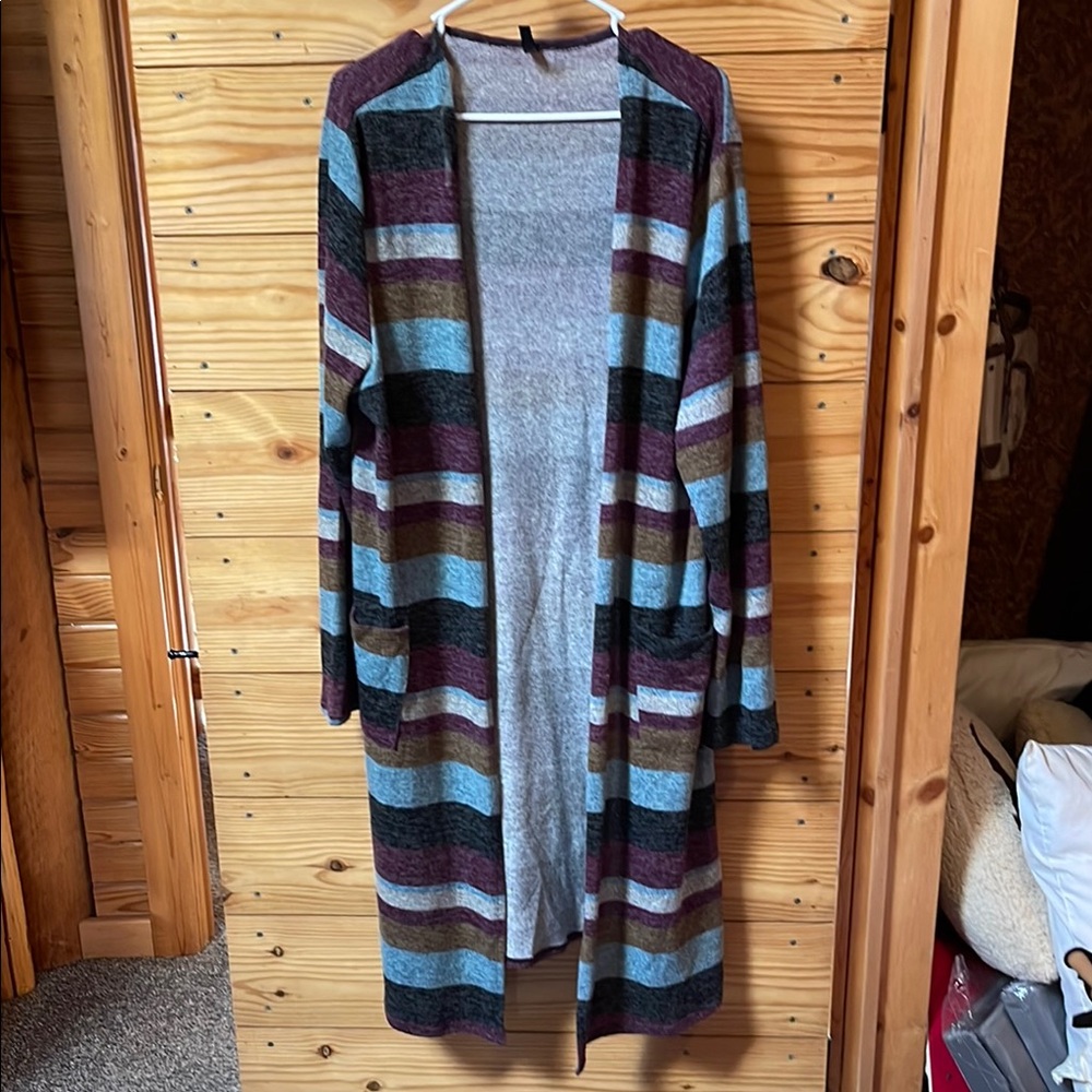 Striped Long Cardigan - Multicolor